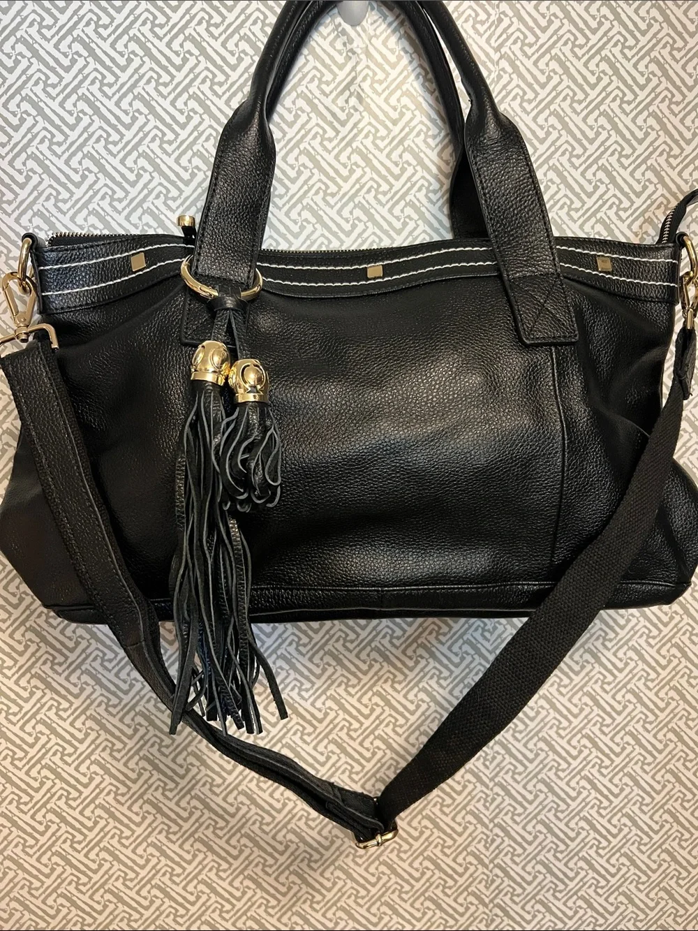 Cuore&Pelle Black Leather Satchel with Top Handles